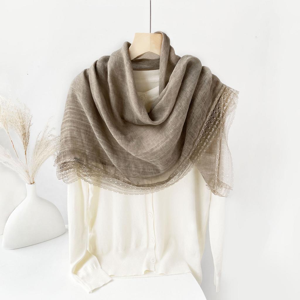 Solid color square scarf Spring and autumn thin lace cotton and linen square scarf Silk scarf Women's vacation beach towel Sunscreen shawl