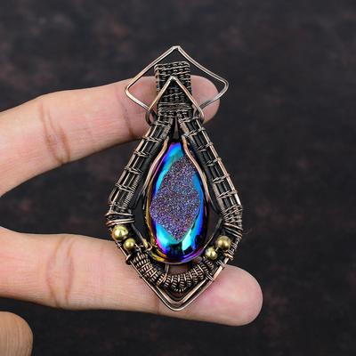Titanium Druzy Pendant Copper Wire Wrapped Pendant Genuine Gemstone Pendant Unique Jewelry Handmade Pendant Copper Wire Jewelry Gift For Her