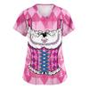 Women's V Neck Short Sleeve Work Shirt with Pockets Oktoberfest Print Top Caregiver Uniform Tee for Medical and Hospitality Use