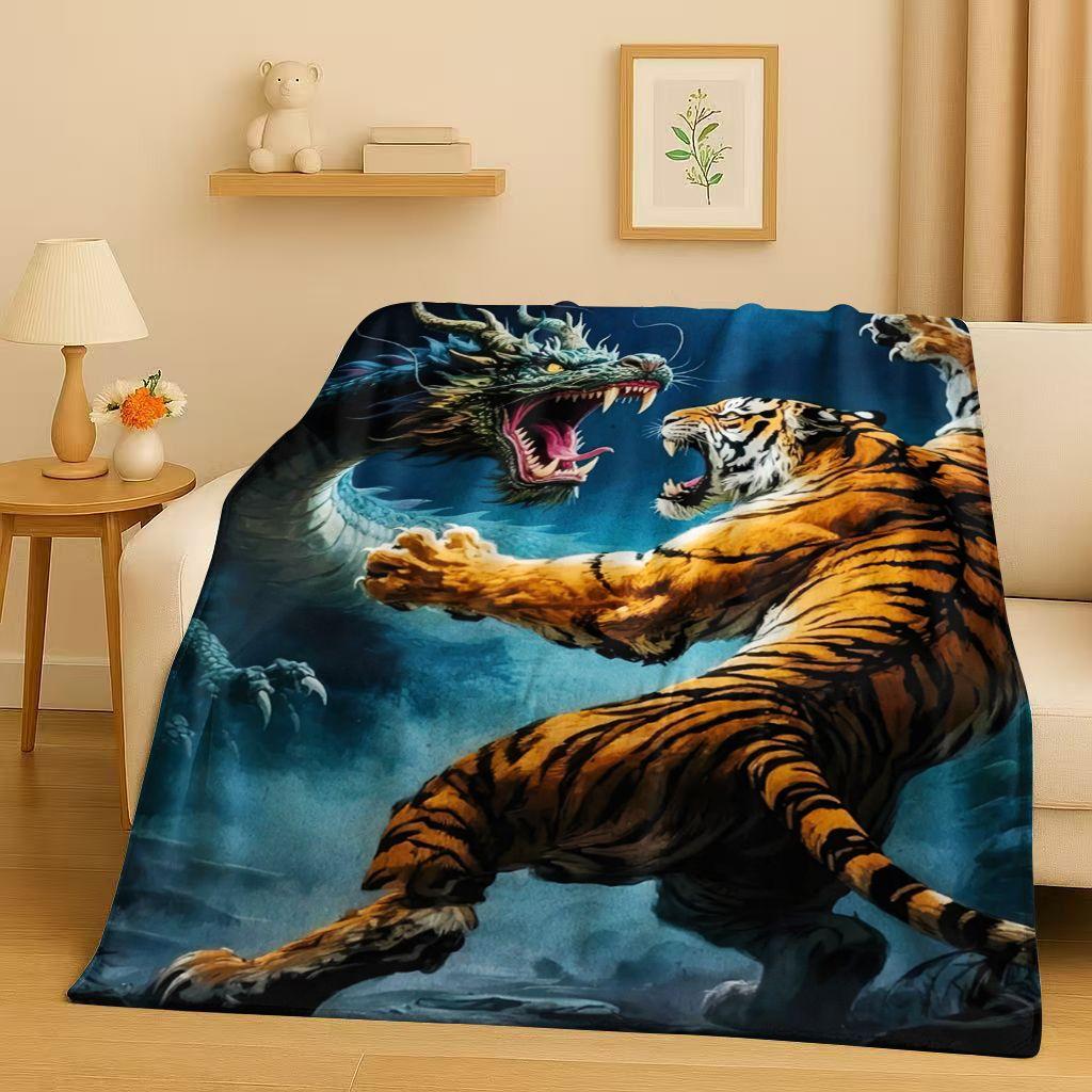 26 Style Tiger Lion Beast Art Cartoon Flannel Blanket,Ultra Soft Warm Plush Throw for Home Bedroom Bed Sofa Cover Office Travel