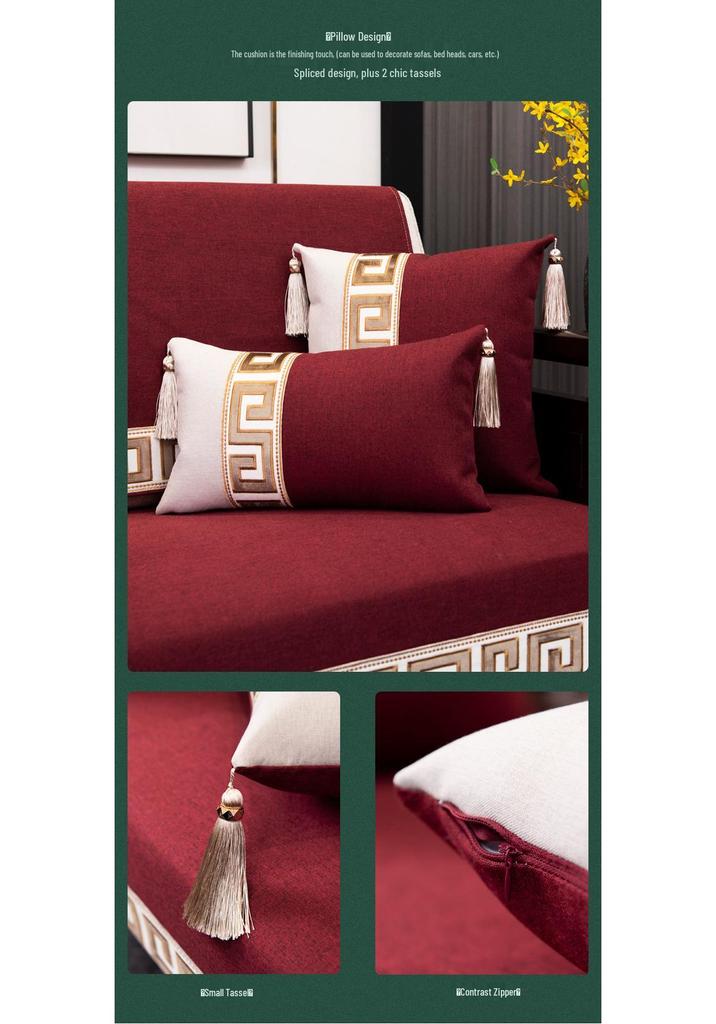 Copricuscino per Divano Universale Rosso Cotone Lino Antiscivolo - Festivo e per Tutte le Stagioni