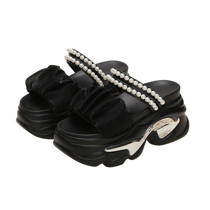 Fashion Women Summer Sandals Beach Shoes New Crystals Flip-Flops Wedge Heel Shoes Woman High Platform Bling Slippers Outside Sandals 8CM