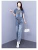 Plus Size Korean Style Denim Wide-Leg Two-Piece Set: Casual and Slimming with Embroidered Details