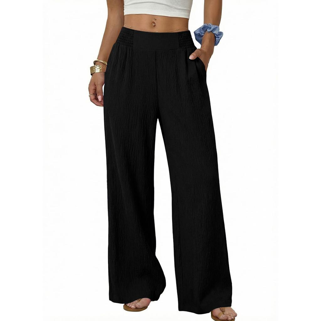 Women High Waist Wide Leg Pants Loose Fit Trousers with Pockets Comfortable Lightweight Casual Style for Daily Wear