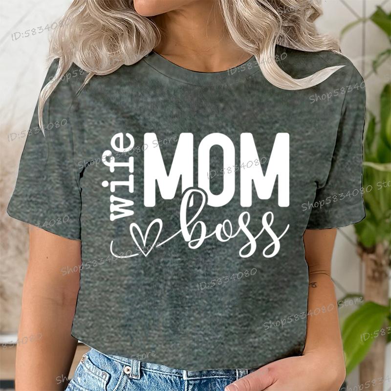 Mom Wife Boss Graphic T Shirts Women Blessed Mama Short Sleeve Tee Mom Life Classic Tops Tees Happy Mothers Day Funny T Shirts