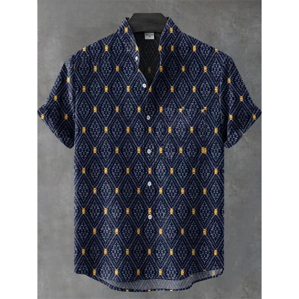 Vintage Men's Shirt 3D Printed Shirt Men's Casual Short Sleeved Top Fashionable Men's Lapel Button Shirt Men T-shirt Polyester