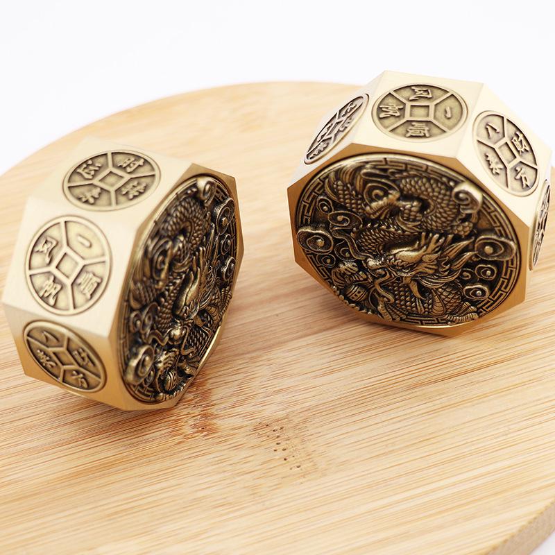 Brass Octagonal Dragon Pattern Rotating Fidget Piece: Wealth-Attracting Year of the Dragon High-End Gift