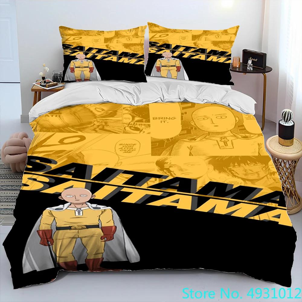 One Punch Man Anime Cartoon Bedding Set Duvet Cover Bed Set Quilt Cover PillowcaseKing Queen Size Bedding Set Kids Gift