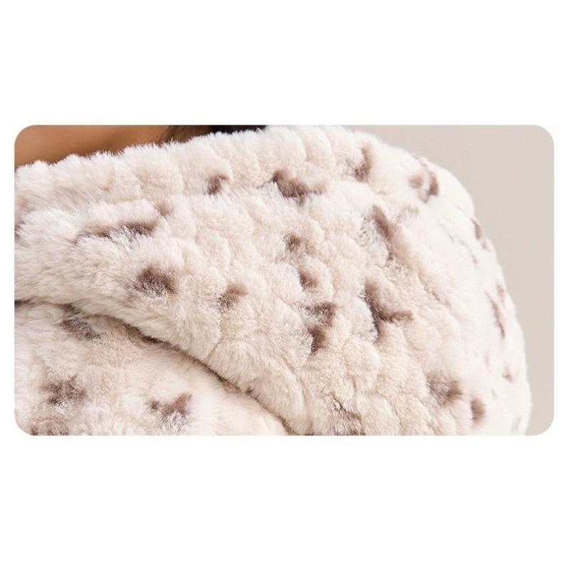 Cozy Faux Rabbit Fur Hooded Jacket Vintage Spots Fluffy Winter Coat Warm Thickened Premium Outerwear