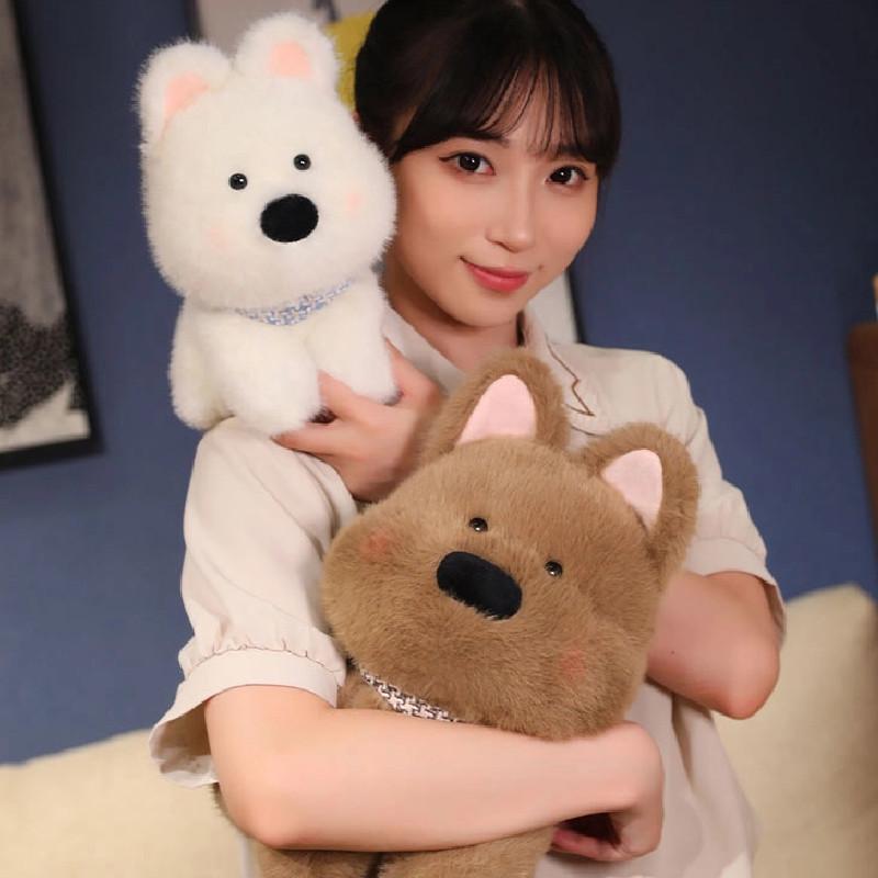 Cute West Highland White Terrier Plush Dog Doll Soft Stuffed Toy For Pets In White And Brown Colors