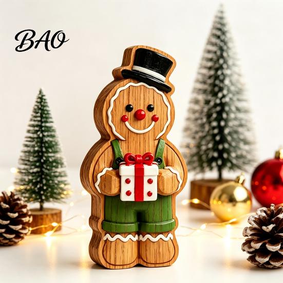 Wooden Gingerbread Man Ornaments Christmas Ornament, Hand Painted Vintage Tabletop Durable Wood Figurines Figurine, Rustic Holiday Decor for