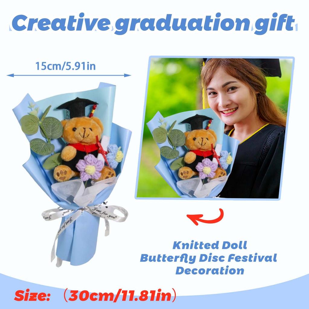 Graduation Cartoon Doll Flowers For Couples And Students Creative Gifts Cartoon Knitted Bouquet Doll