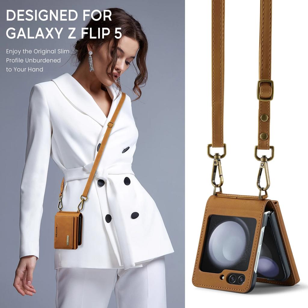 Crossbody Wallet Cards Solt Leather Case For Samsung Galaxy Z Flip 7 FE 6 5 4 5G Flip5 Long Rope Bag Pocket Purse Lanyard Cover