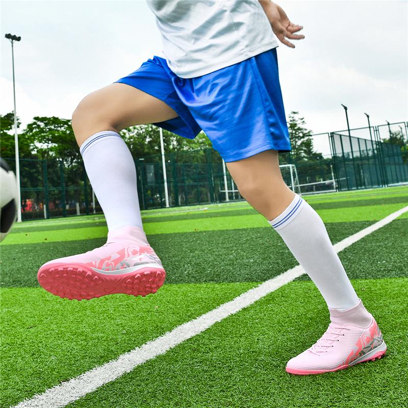 Erkek Yüksek top Futbol Ayakkabıları Uzun Çivili Spor Ayakkabıları Suni Çim Profesyonel Eğitim Gençler Büyük Boy Futbol Ayakkabıları