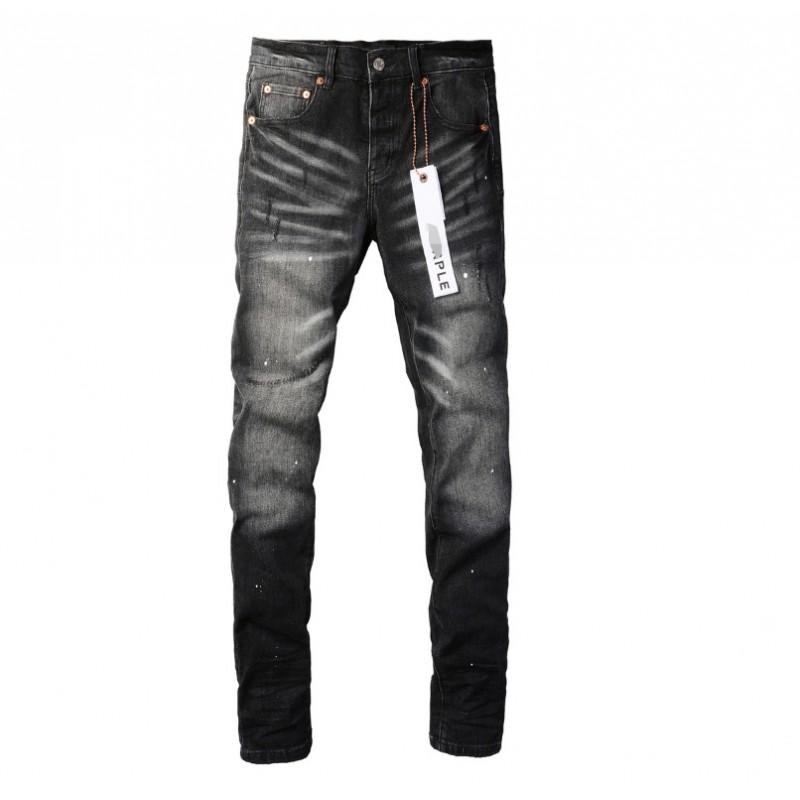 Mens Slim Fit Distressed Denim Jeans With Embroidered Patch Vintage Ink Wash Stretch Cotton Streetwear Style