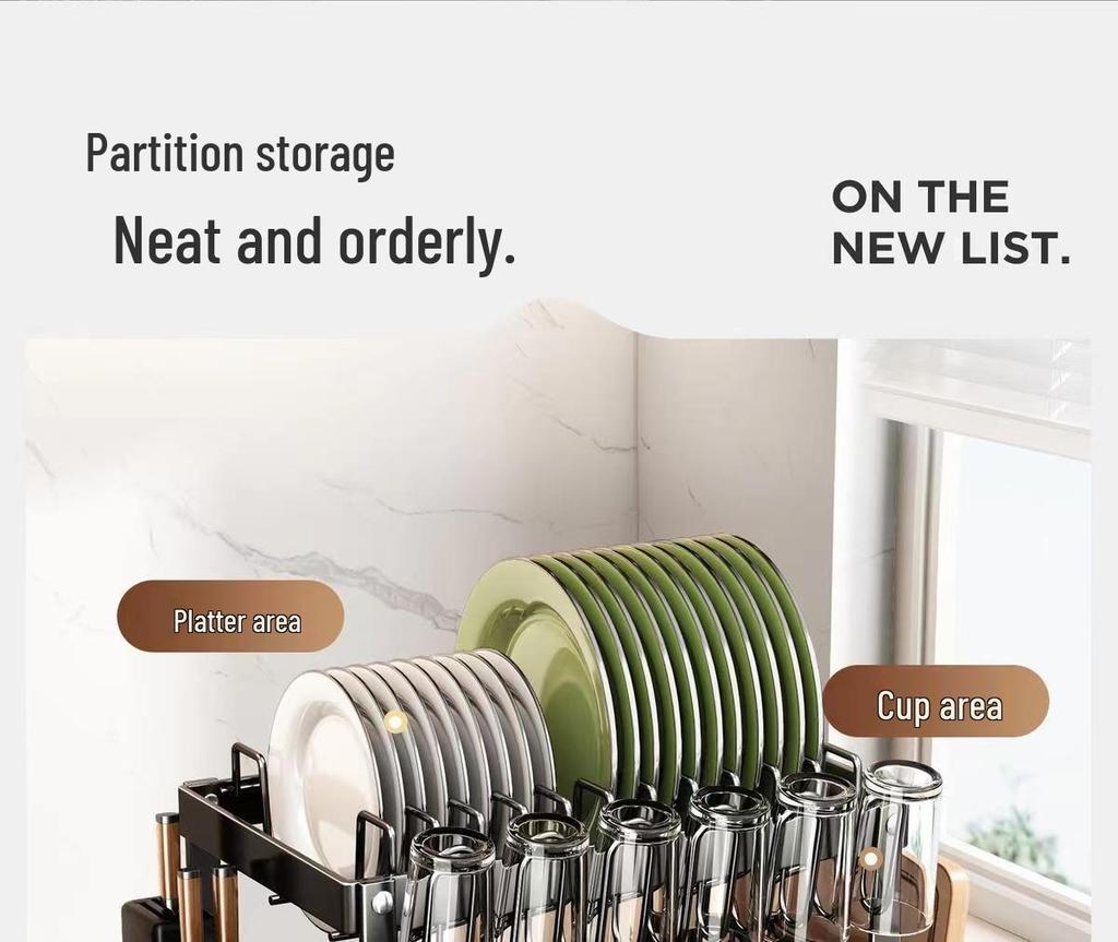 Multi-Functional Carbon Steel Dish & Plate Rack for Kitchen Countertop Storage