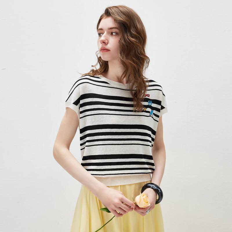 Women's Linen Blend Striped Short Sleeve T-Shirt