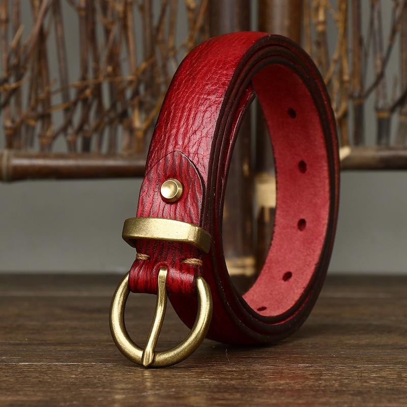 2.4cm Female Real Genuine Leather Belt Copper Pin Buckle Women Wild Cowskin Belts Fashion Simple Waist Jeans Strap