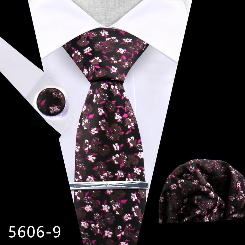Men's Premium Polyester Tie, Pocket Square & Cufflink Set for Formal Events