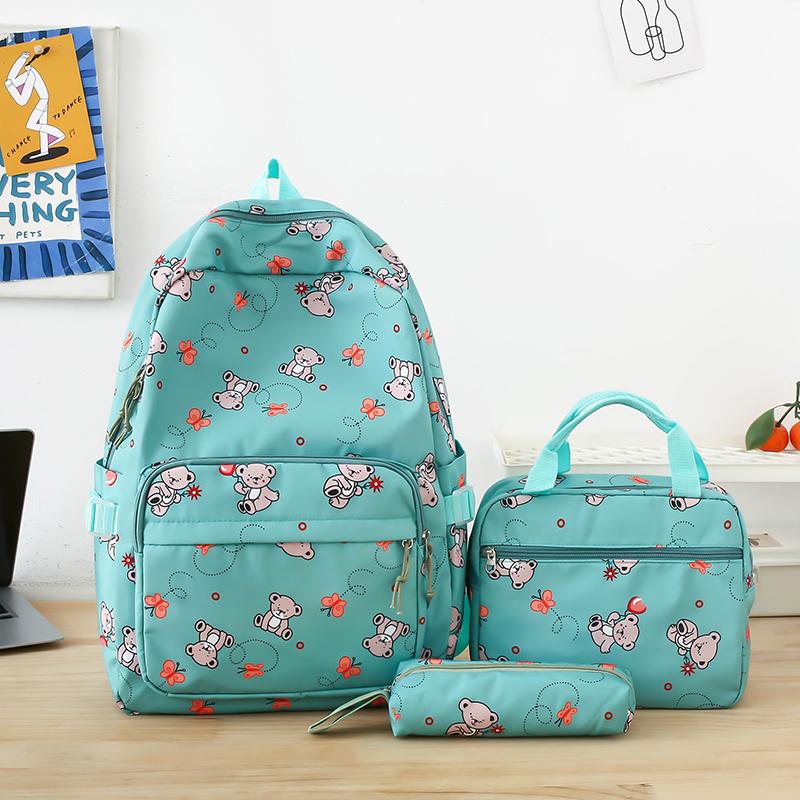 Student Cartoon Backpack Set Female Campus Backpack Lightweight Nylon Three-Piece Schoolbag