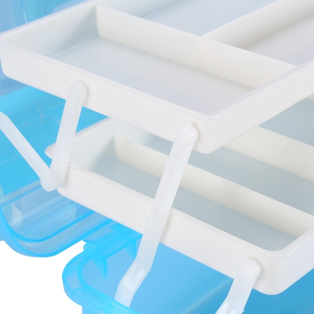 Blue Color Cosmetic Tools Container With Handle Buckle Craft Storage Case For Home Travel