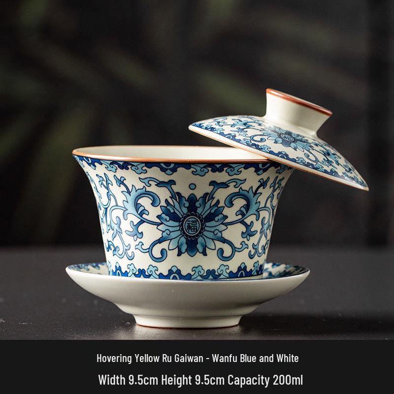 Premium Ru Ware Gongfu Tea Set with Cultivable Crackle Gaiwan and Offering Bowl
