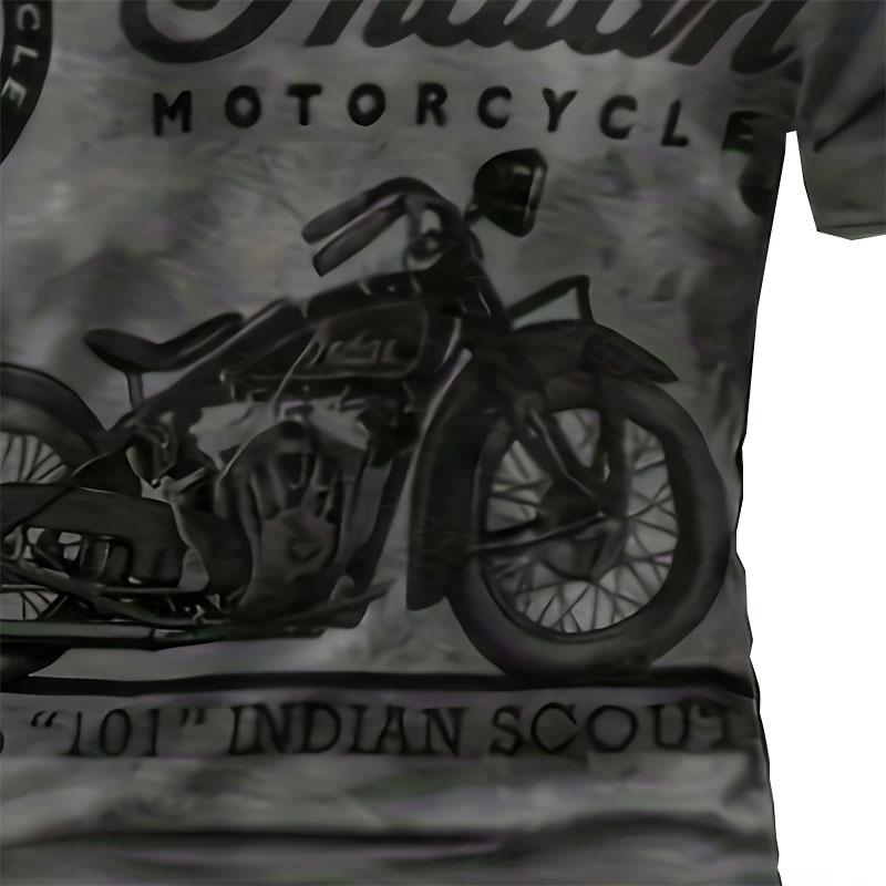 Men's Classic Manga Style Motorcycle Pattern and Letter Print Round Neck Short Sleeved T-shirt Casual and Chic Top Suitable for Outdoor Wear In Summer