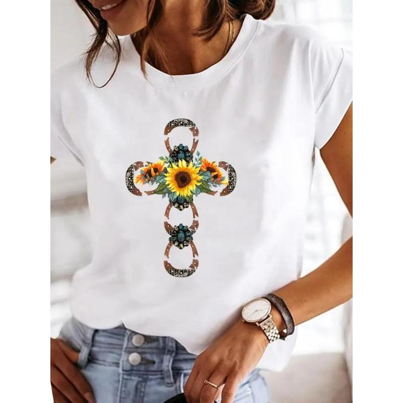 Short Sleeve Crew Neck Relax Print T-Shirt, Casual Women's Clothing for Spring & Summer
