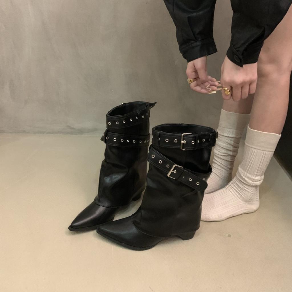 American Spice Girls Belt Buckle Pants Boots Short Boots Women's Boots 2025 Early Autumn New Niche Design Short Boots Western Boots