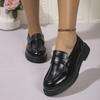Fashion Solid Color PU Leather Flat Loafers Women Comfortable Soft Sole Slip On Shoes Woman Lightweight Casual Shallow Mouth Black Flats