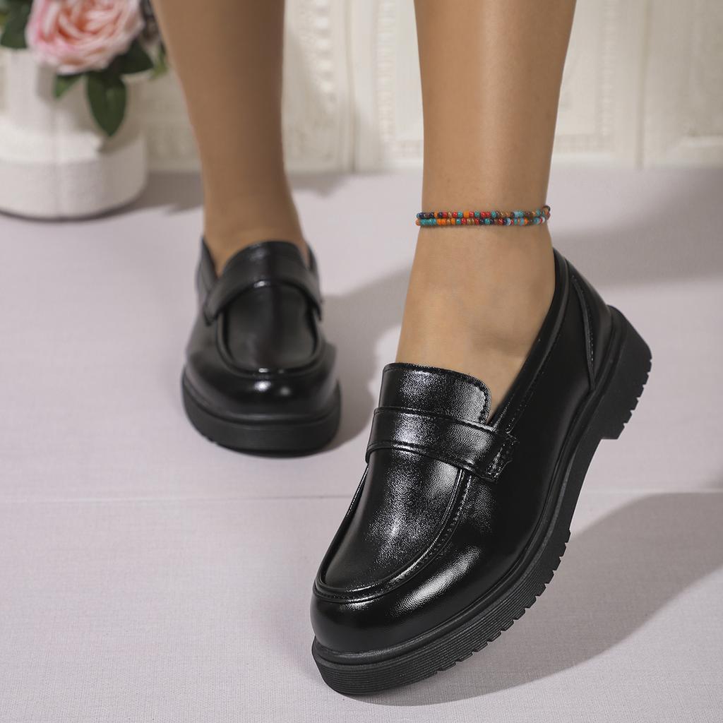 Fashion Solid Color PU Leather Flat Loafers Women Comfortable Soft Sole Slip On Shoes Woman Lightweight Casual Shallow Mouth Black Flats