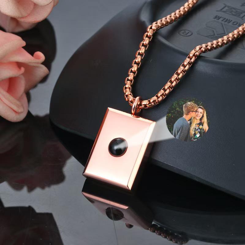 Personalized Titanium Steel Photo Pendant Necklace - Projects 'I Love You' In 100 Languages