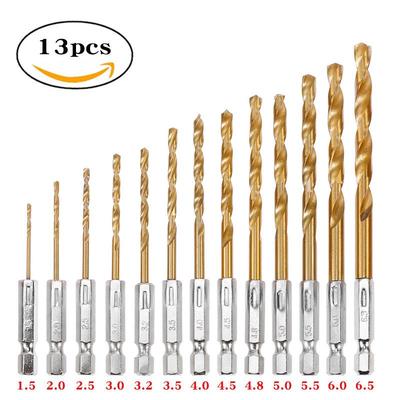 13-Piece Titanium-Plated High-Speed Steel Hex Shank Drill Bit Set for Wood and Plastic