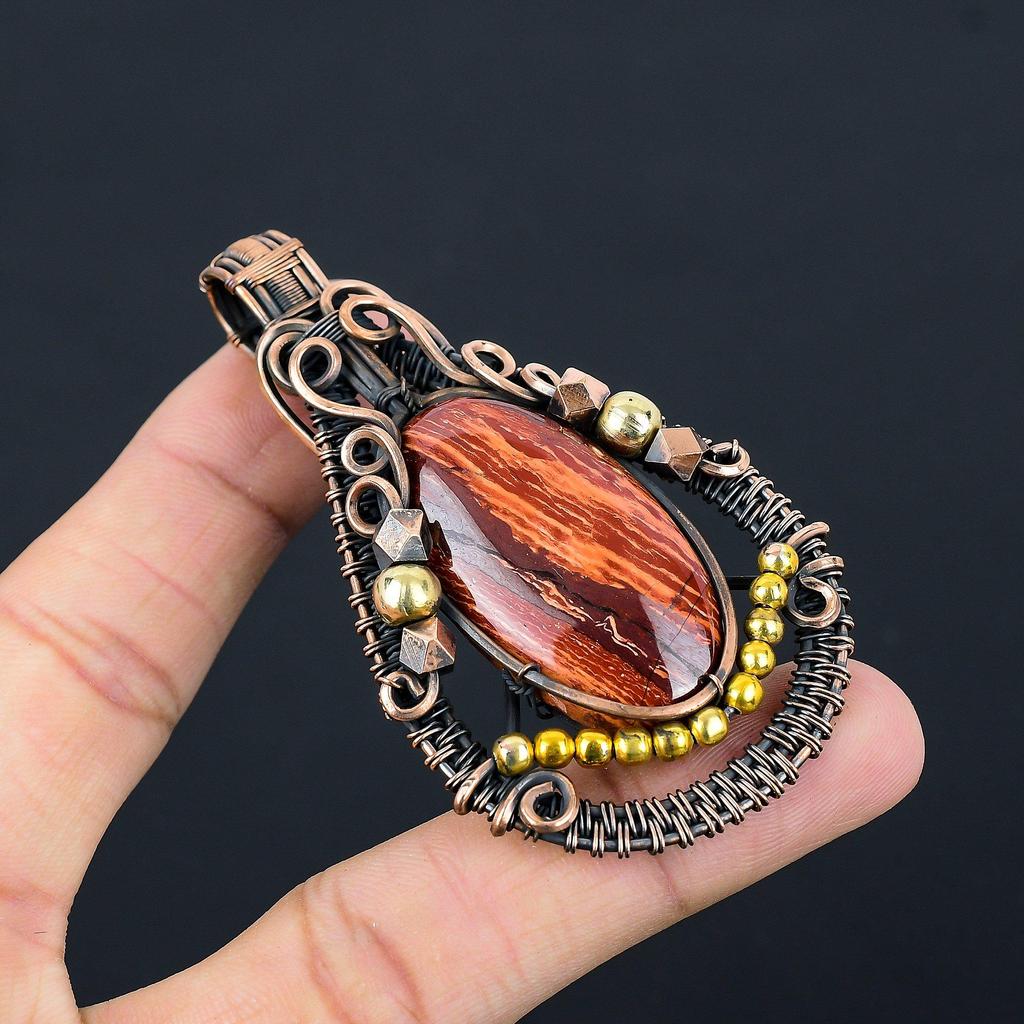 Red Snake Skin Pendant Gemstone Handmade Jewelry, 999 Copper Wire Wrapped Pendant, Gift For Wife Jewelry