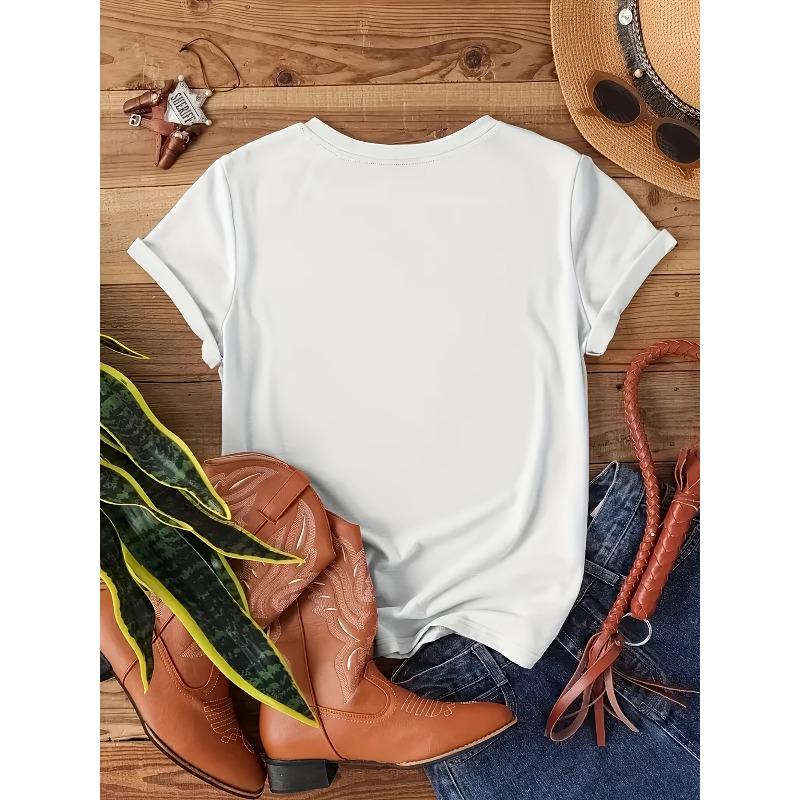 American Flag Printed T-Shirt, Short-Sleeve Round Neck Casual Top for Independence Day, Suitable for Summer And Spring, Women'S Clothing