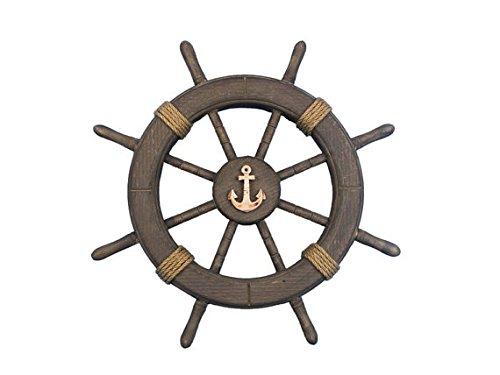 Nagina International Artifact Stlye Painted Wooden Ship Wheels 18" w/Anchor Rope Motiff Center Navy Wheel for a boat 9K-JZA4-CR3I
