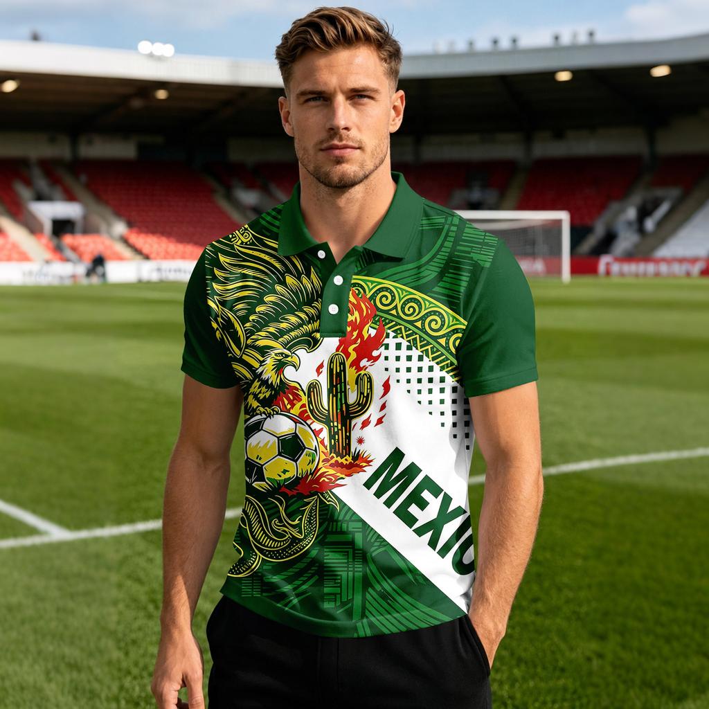 Men's Short Sleeve Shirt with Mexico Flag Print Fan Support Summer Top
