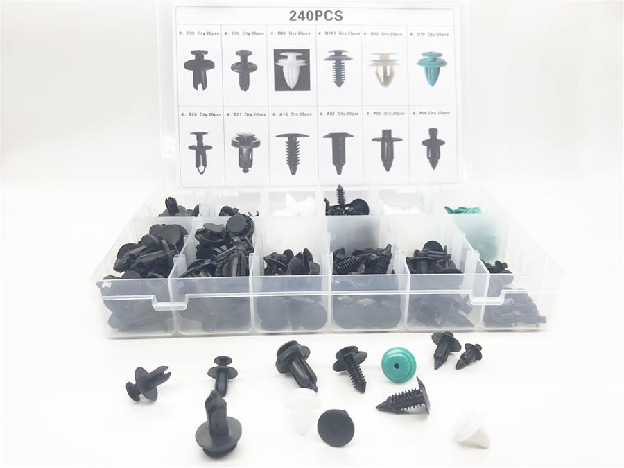 Universal 240PCS All Cars Mixed Auto Fastener Clip Plastic Box-packed Car Door Bumper Fender Liner Sealing Strip Fixed Clips With 6PCS Car Repair Tool