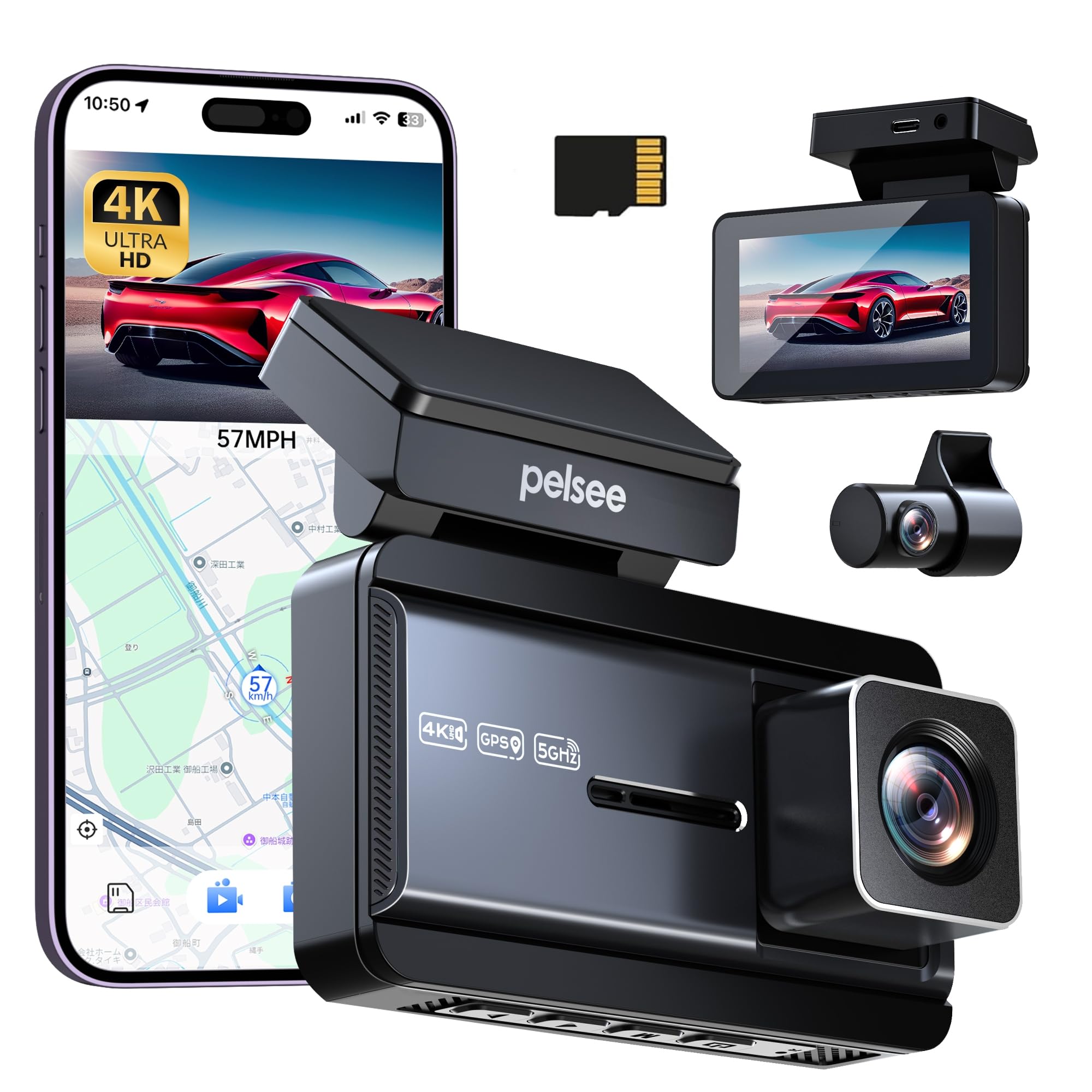 

Видеорегистратор Pelsee, передняя и задняя камера, 4K UHD, 8 мегапикселей, GPS, HDR, Ультра