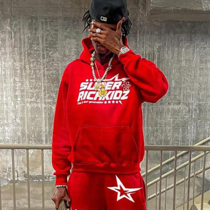 Felpa con cappuccio e stampa di lettere a stella set di felpe hip-hop europee e americane cappotto largo