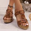 Chic Style Sandals Women'S Cork Wedge Mules With Metal Square Decoration Retro Comfortable Fashion Sandal For Womens Sandalias