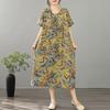 Short Sleeve Plus Size Cotton Linen Vintage Floral New In Dresses for Women Casual Loose Long Summer Dress