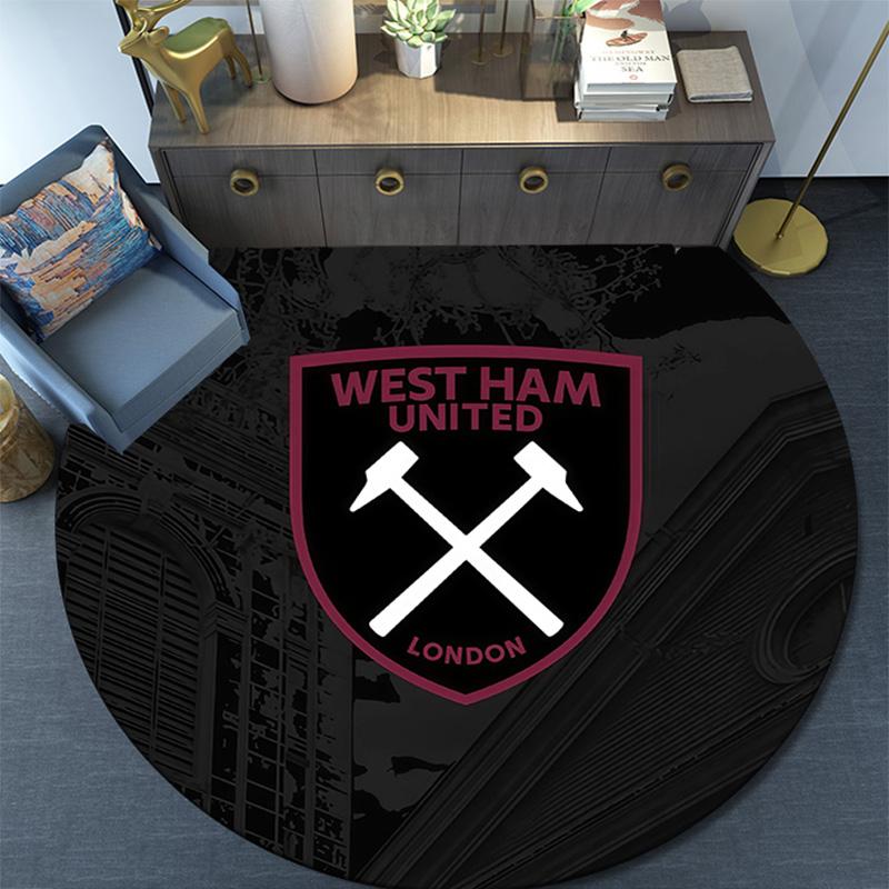 West Ham United2 Round Area Rug,Carpet Rug for Living Room Bedroom Sofa Playroom Decor,Non-slip Floor Mat