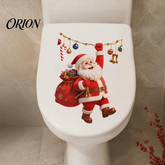 Decorative Glass Stickers for Christmas Cartoon Santa Claus Toilet Seat Sticker, Waterproof PVC & Colorful Wall Lights Decal, Removable Lid