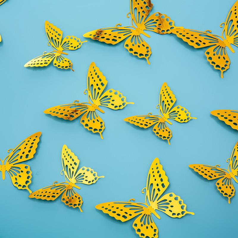 3D Imitation Metal Butterfly Wall Decor Stickers - Hollow Design for Living Room