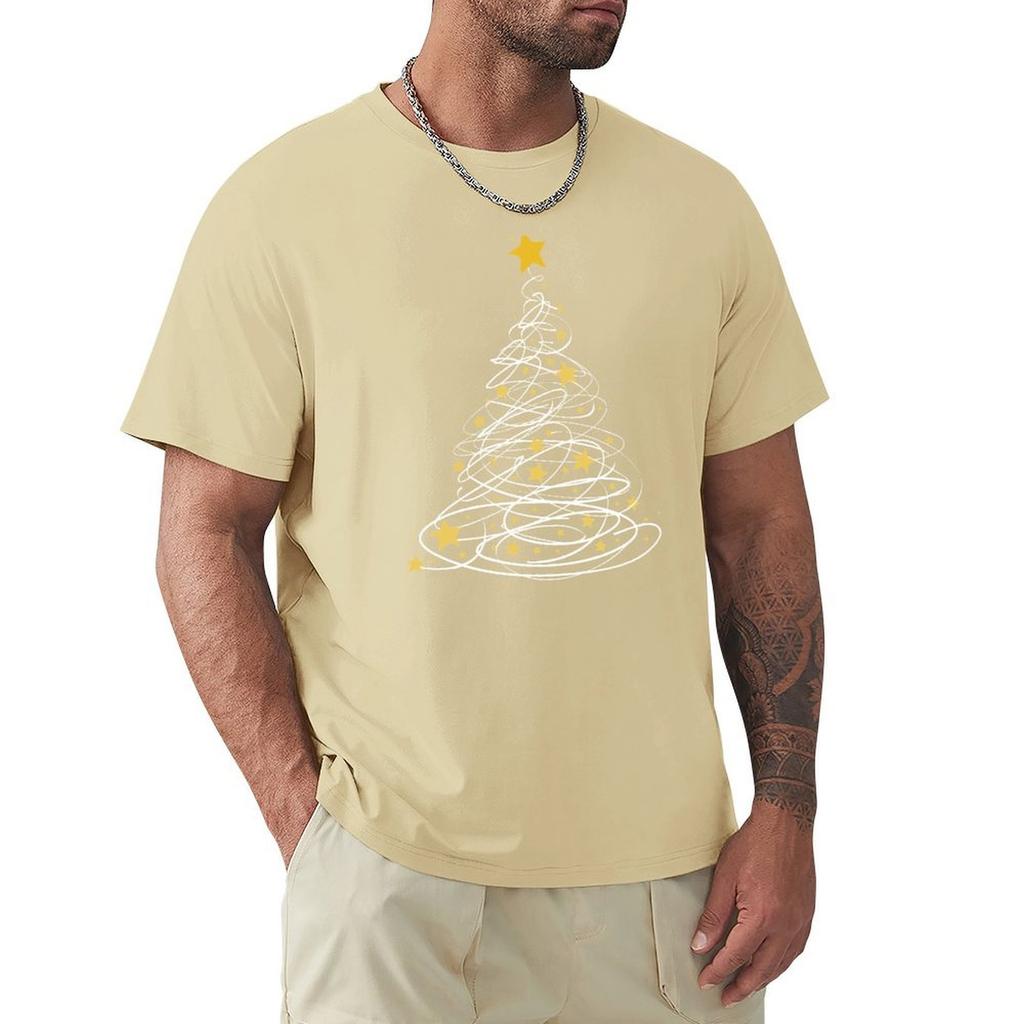 Golden Christmas Tree Pen Art Stars Cute Xmas Lover Gift T-Shirt Tees Anime Figures Summer Clothes Shirts Men