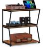 3-Tier Rustic Media Stand | Corner AV Cabinet W/ Storage Shelves | for Stereo/Game Consoles/DVD/Record Player | Brown