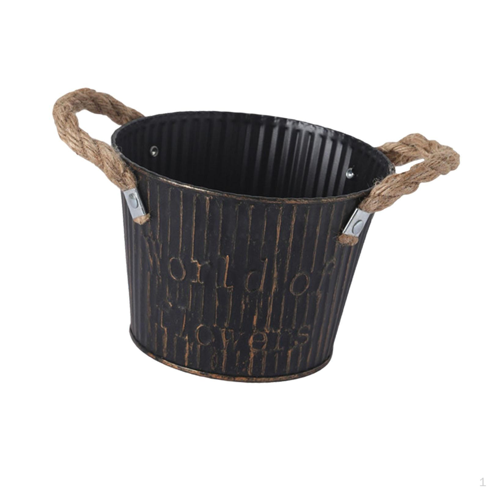 

Flower Bucket Gardening Plant Pot with Handles Container Iron for Garden чорний