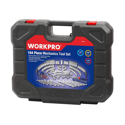 WORKPRO 164-Piece Socket Wrench Set, Inch Tool Set, Includes Ratchet Wrench for Harley, Automotive, and Motorcycle Repair and Maintenance