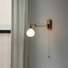Clear Glass Copper LED Wall Lights Fixtures Pull Chain Switch Plug In Walnut Wood Canopy Bedroom Living Room Beside Lamp
